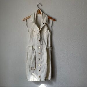 Sleeveless Button-Front Cream Denim Dress